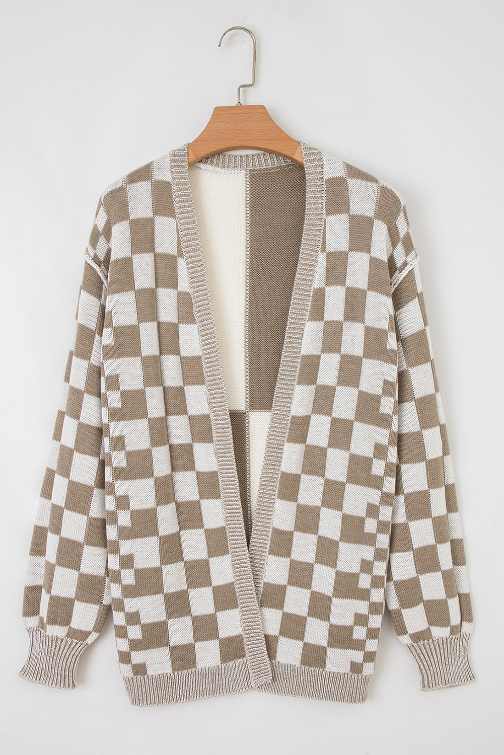 Checkered Drop Shoulder Cardigan