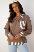 Striped Patchwork Drawstring Hoodie