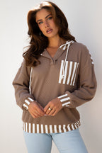 Striped Patchwork Drawstring Hoodie