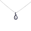 .925 Sterling Silver Created Blue and White Sapphire Teardrop Shaped Pendant Necklace - 18" Inches-0
