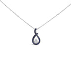 .925 Sterling Silver Created Blue and White Sapphire Teardrop Shaped Pendant Necklace - 18" Inches-0