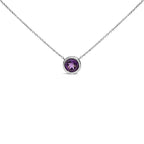 .925 Sterling Silver 7MM Bezel Set Created Gemstone Pendant Necklace - 18" Inches