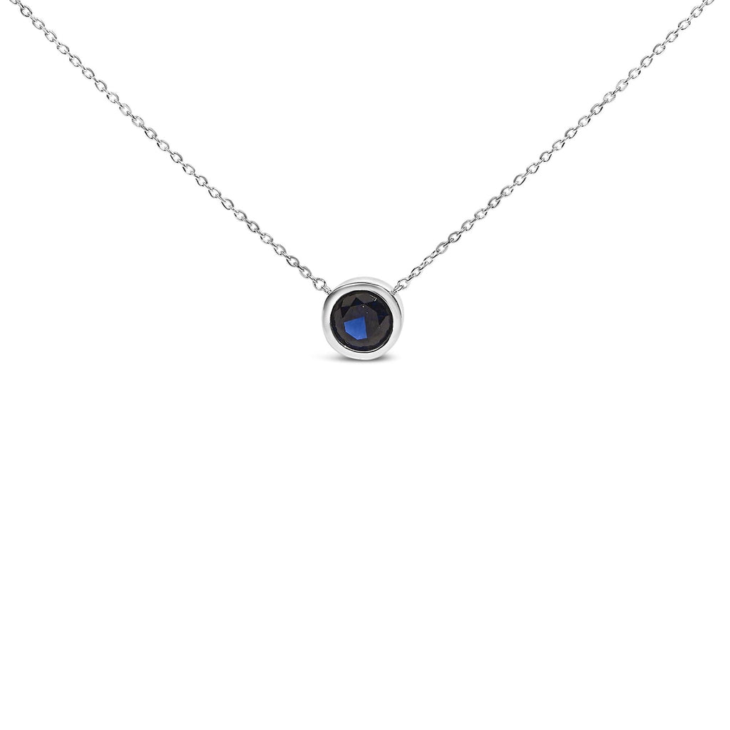 .925 Sterling Silver 7MM Bezel Set Created Gemstone Pendant Necklace - 18" Inches