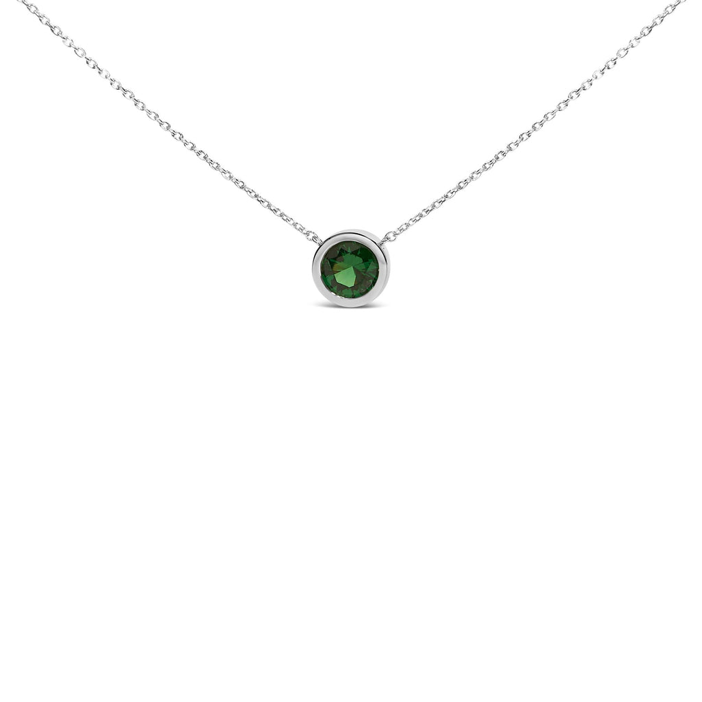 .925 Sterling Silver 7MM Bezel Set Created Gemstone Pendant Necklace - 18" Inches