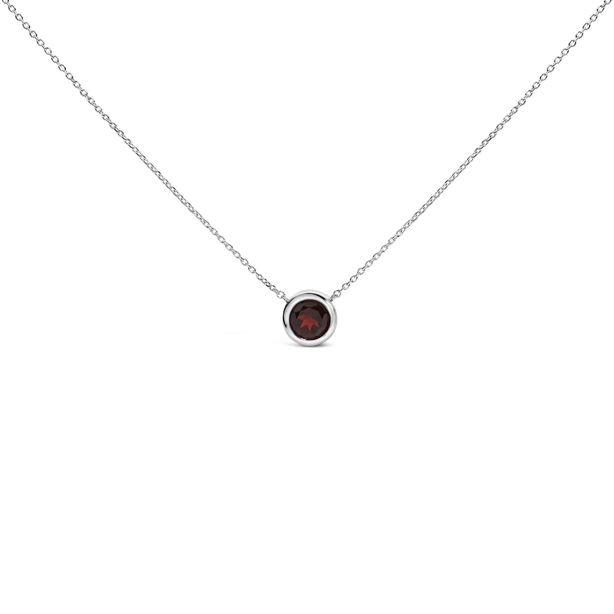 .925 Sterling Silver 7MM Bezel Set Created Gemstone Pendant Necklace - 18" Inches