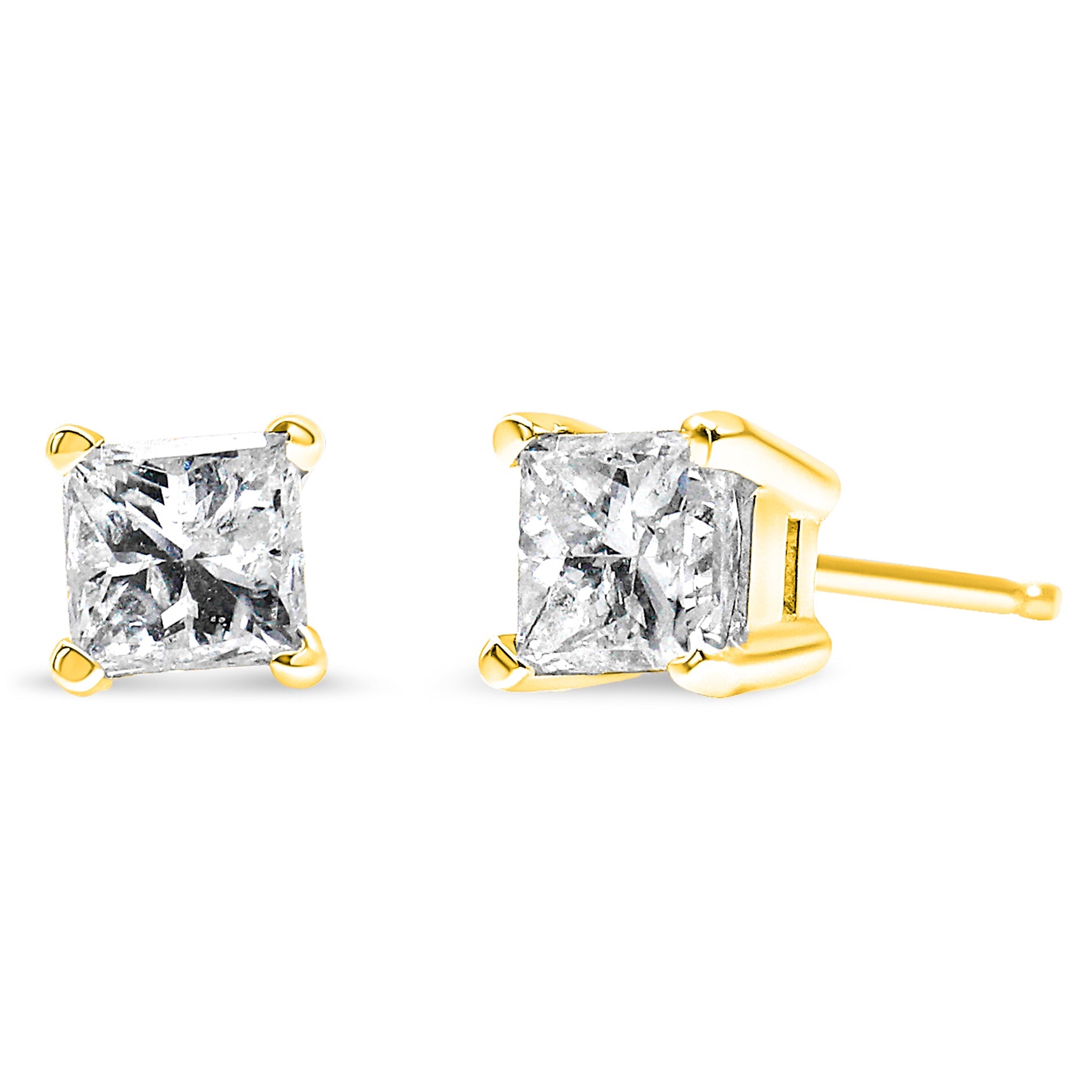 14K Yellow Gold 1/4 Cttw Princess-Cut Square Near Colorless Diamond Classic 4-Prong Solitaire Stud Earrings (H-I Color, I1-I2 Clarity)-0