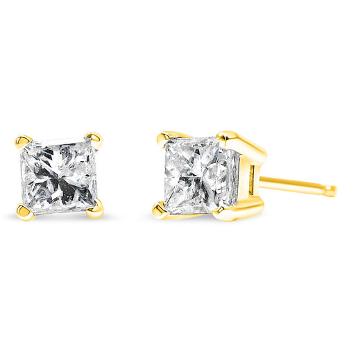 14K Yellow Gold 1/4 Cttw Princess-Cut Square Near Colorless Diamond Classic 4-Prong Solitaire Stud Earrings (H-I Color, I1-I2 Clarity)-0