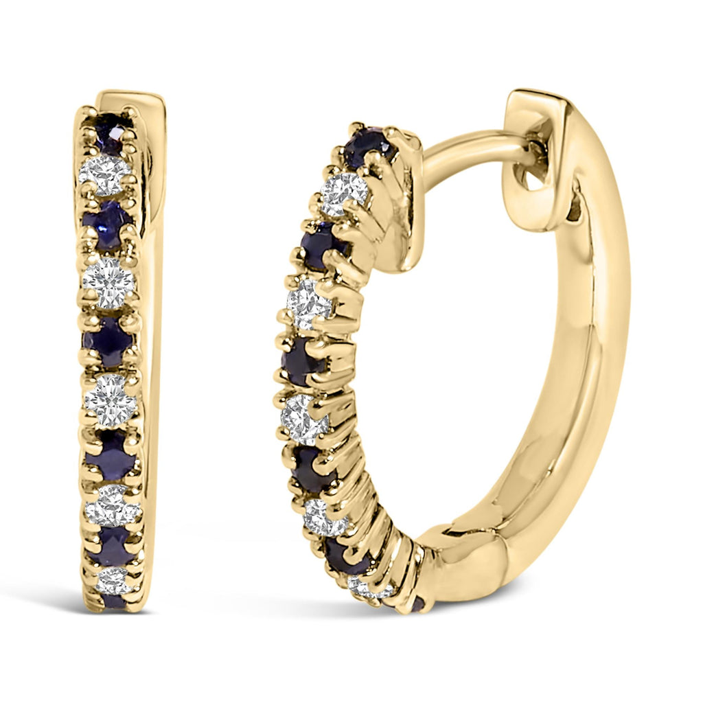 10K Yellow Gold Alternating Blue Sapphire 1/10 Cttw Diamond Huggy Hoop Earrings  (I-J Color, I1-I2 Clarity)-0