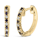 10K Yellow Gold Alternating Blue Sapphire 1/10 Cttw Diamond Huggy Hoop Earrings  (I-J Color, I1-I2 Clarity)-0