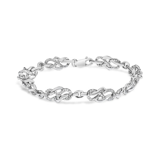 .925 Sterling Silver 1.0 Cttw Diamond Infinity Loop and Swirl Link Bracelet (I-J Color, I2-I3 Clarity) - 7.25" Inches-0