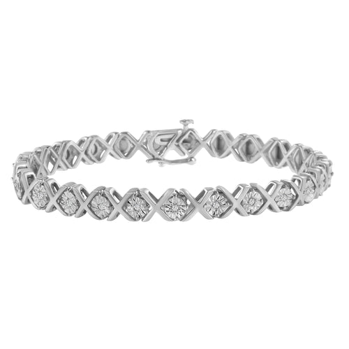 .925 Sterling Silver 1/10 cttw Miracle-Set Round-Cut Diamond "X" Link Tennis Bracelet (I-J color, I2-I3 clarity) - 7.25"-0