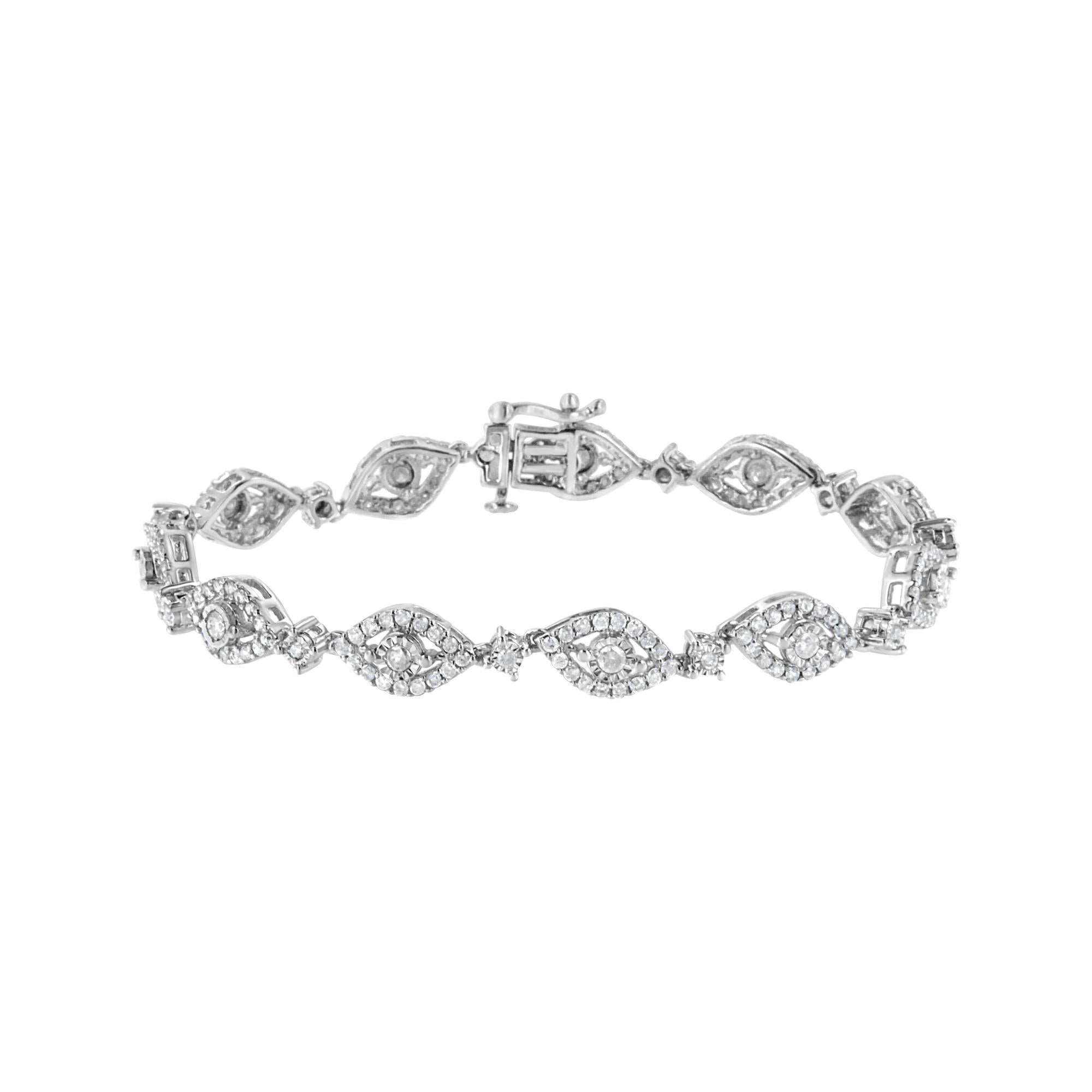 .925 Sterling Silver 2 1/2 Cttw Diamond Pear Shaped and Bezel Link Bracelet (I-J Color, I2-I3 Clarity) - 7.5 "-0