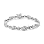 .925 Sterling Silver 1 cttw Diamond Double Leaf and Bezel Link Bracelet (I-J Clarity, I2-I3 Color) - Size 7.25"-0