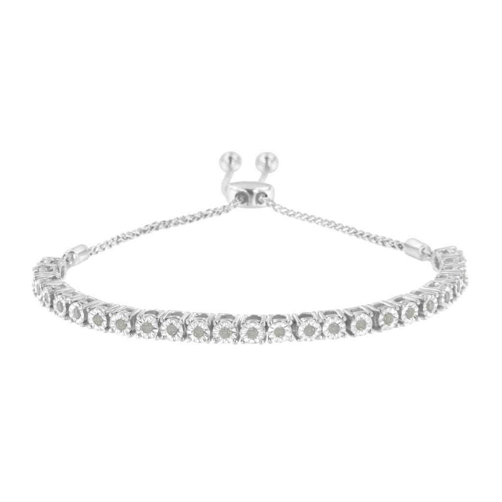 .925 Sterling Silver 1/4 Cttw Miracle-Set Diamond 4”-10” Adjustable Bolo Tennis Bracelet (I-J Color, I3 Clarity)-1