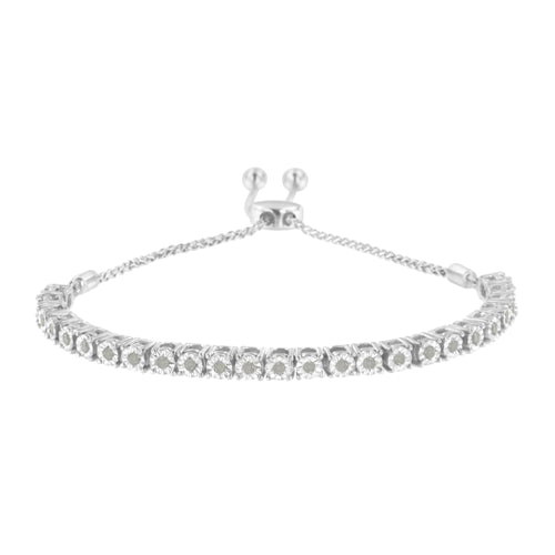 .925 Sterling Silver 1/4 Cttw Miracle-Set Diamond 4”-10” Adjustable Bolo Tennis Bracelet (I-J Color, I3 Clarity)-1