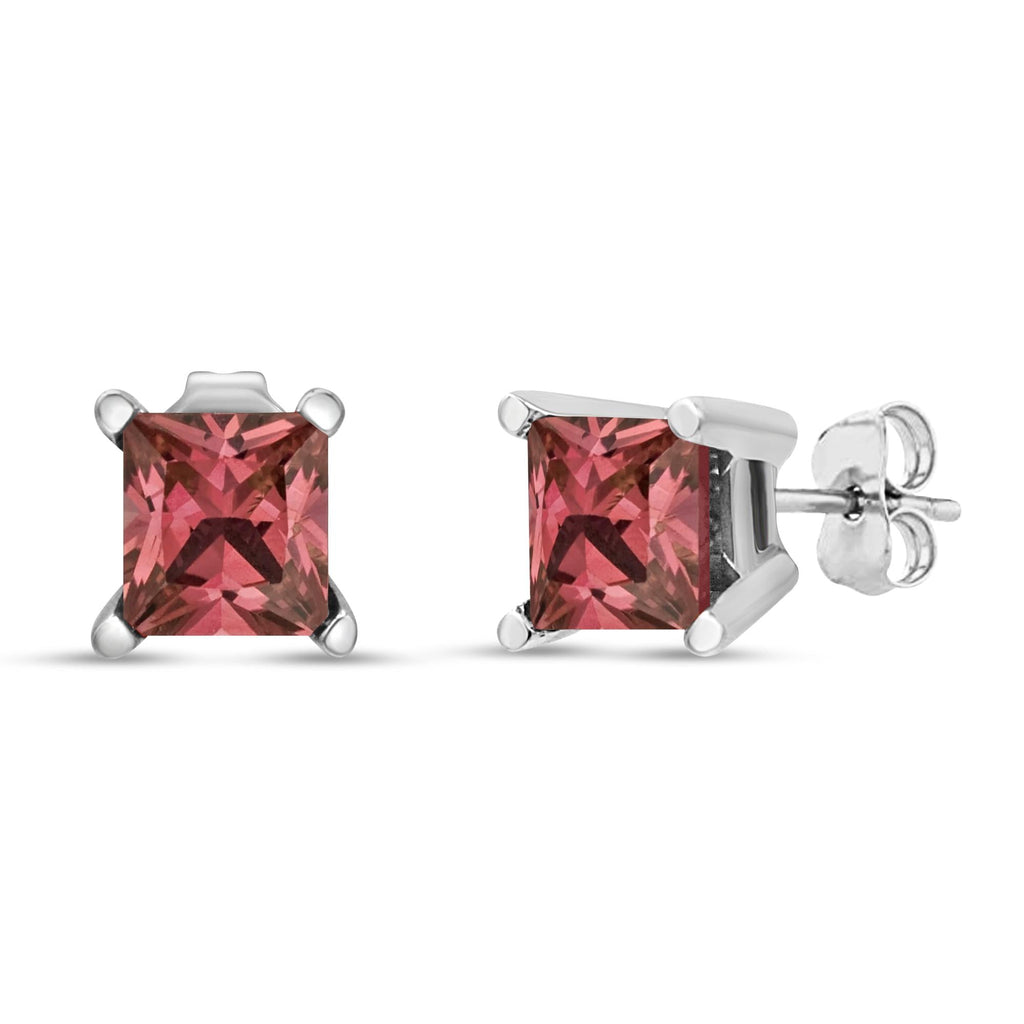 14K White Gold 4 Prong Set Lab Grown Pink Princess Diamond Solitaire Stud Earrings (Pink Color, VS2-SI1 Clarity)-0