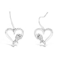 Sterling Silver Round Cut Diamond Heart Dangle Earrings (0.09 cttw, H-I Color, I1-I2 Clarity)-0