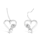 Sterling Silver Round Cut Diamond Heart Dangle Earrings (0.09 cttw, H-I Color, I1-I2 Clarity)-0