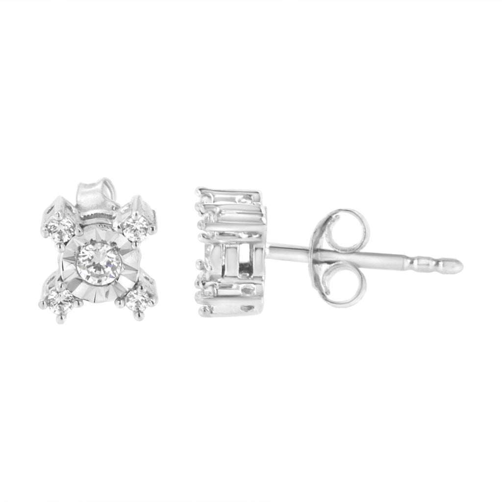 .925 Sterling Silver 1/4 Cttw Miracle Plate Set Round and Princess-Cut Diamond "X" Shaped Stud Earrings (I-J Color, I2-I3 Clarity)-0