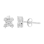 .925 Sterling Silver 1/4 Cttw Miracle Plate Set Round and Princess-Cut Diamond "X" Shaped Stud Earrings (I-J Color, I2-I3 Clarity)-0