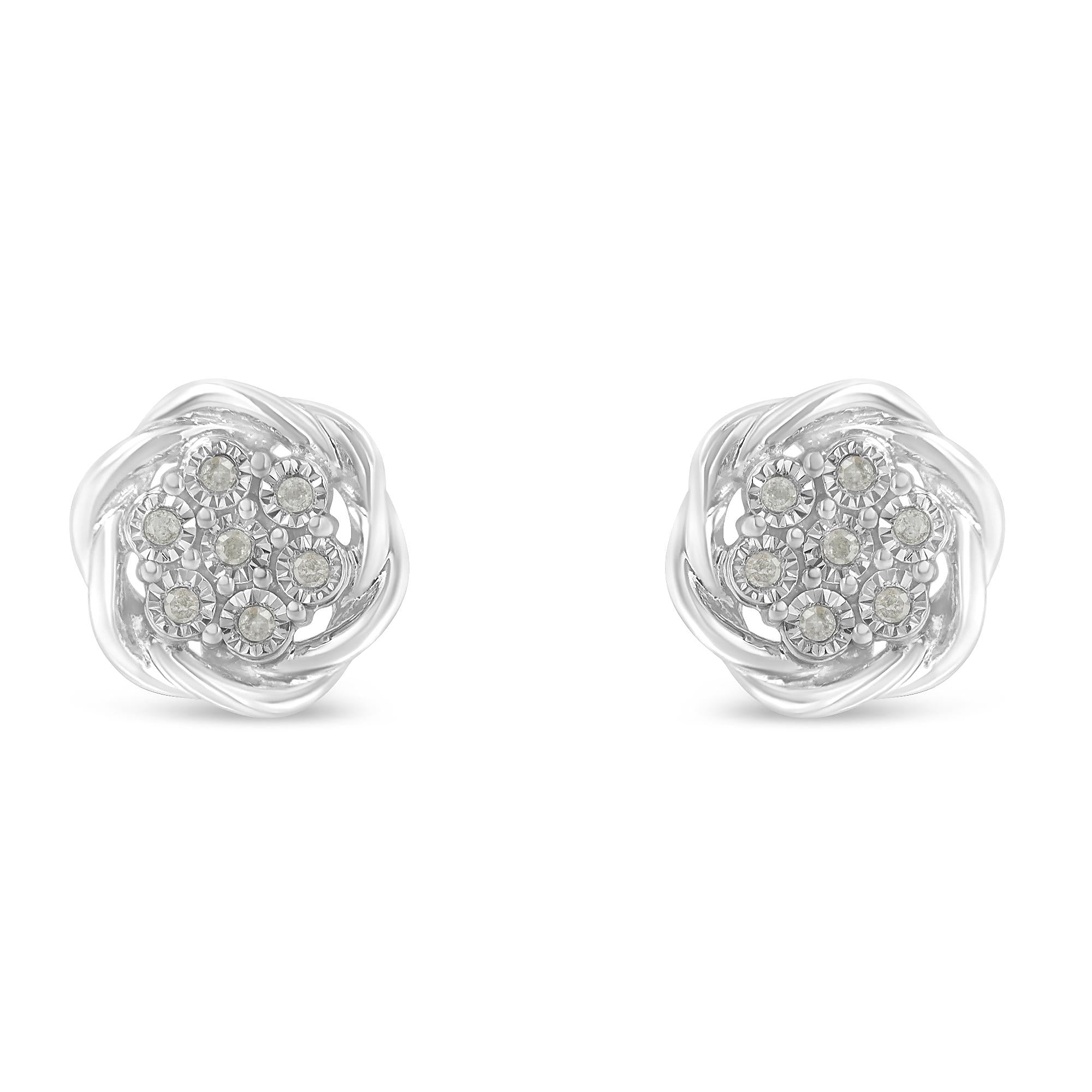 Sterling Silver Diamond Swirl Cluster Stud Earrings (1/6 cttw, I-J Color, I2-I3 Clarity)-0