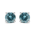14K Gold 1/2 Cttw Aqua Blue Diamond Screw-Back 4-Prong Classic Stud Earrings (Color Treated, I2-I3)-0