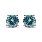 14K Gold 1/2 Cttw Aqua Blue Diamond Screw-Back 4-Prong Classic Stud Earrings (Color Treated, I2-I3)-0