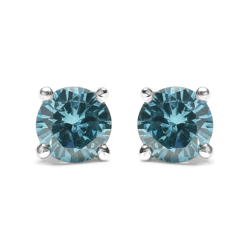 14K Gold 1/2 Cttw Aqua Blue Diamond Screw-Back 4-Prong Classic Stud Earrings (Color Treated, I2-I3)-0