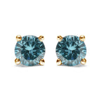 14K Gold 1/2 Cttw Aqua Blue Diamond Screw-Back 4-Prong Classic Stud Earrings (Color Treated, I2-I3)-1