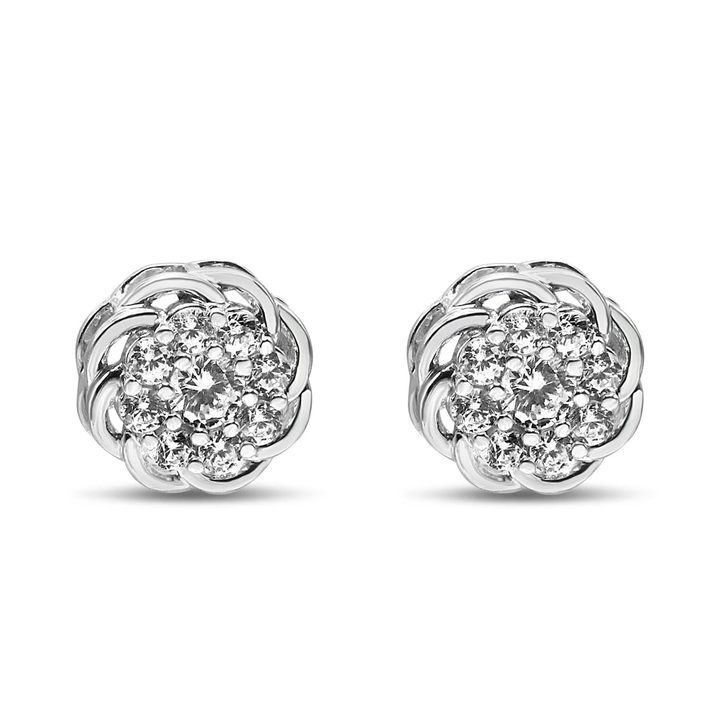 .925 Sterling Silver 1/2 Cttw Round Diamond Cluster Openwork Floral Halo Stud Earrings (I1-I2 Clarity, I-J Color)-0