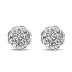 .925 Sterling Silver 1/2 Cttw Round Diamond Cluster Openwork Floral Halo Stud Earrings (I1-I2 Clarity, I-J Color)-0
