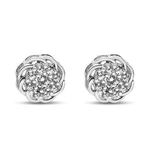 .925 Sterling Silver 1/2 Cttw Round Diamond Cluster Openwork Floral Halo Stud Earrings (I1-I2 Clarity, I-J Color)-0