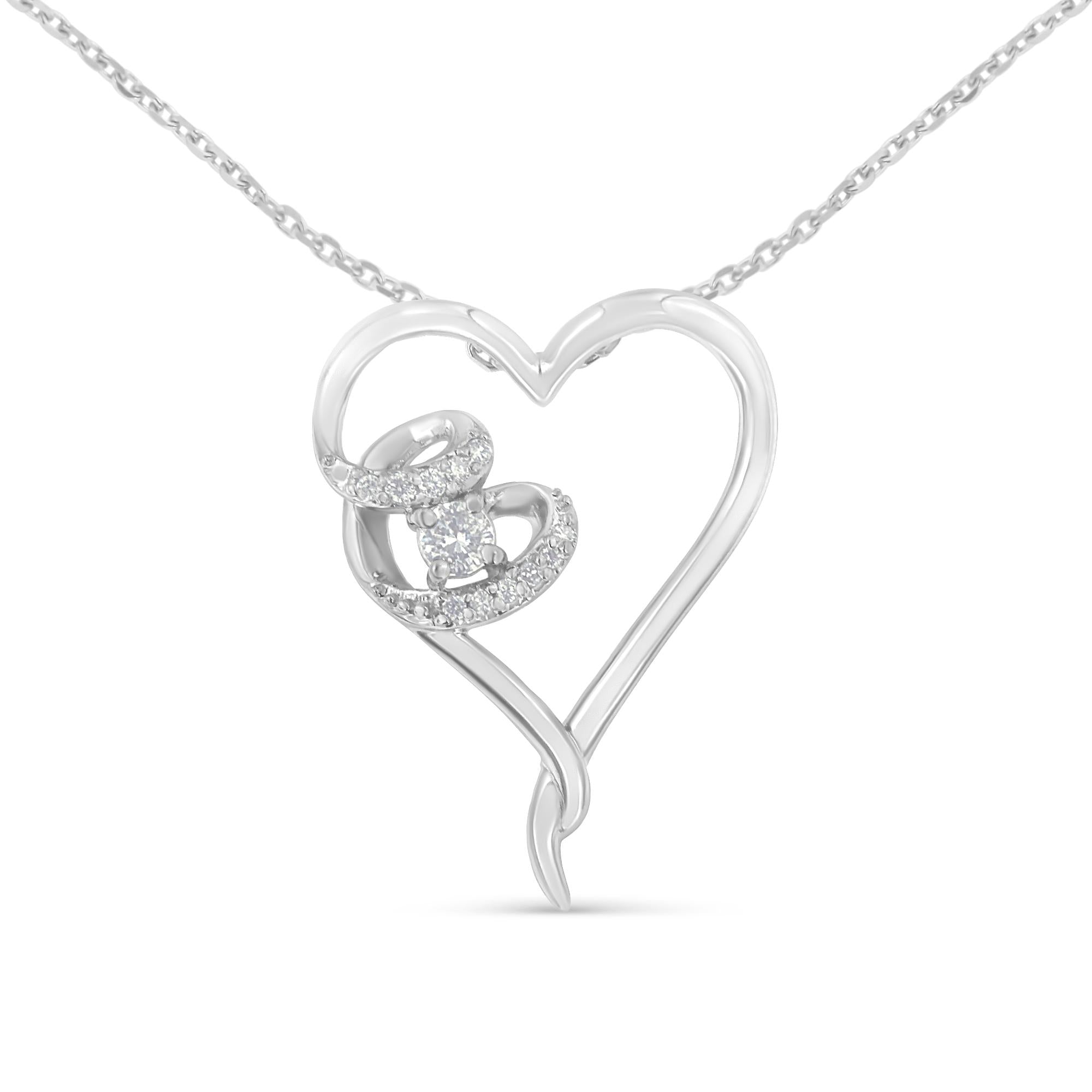 .925 Sterling Silver 1/10 cttw Diamond Heart Pendant Necklace (H-I, I1-I2)-0