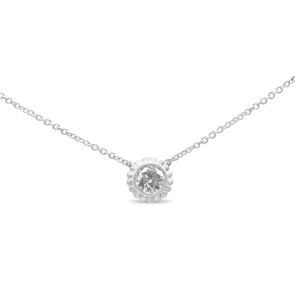 10K White Gold 1/4 Cttw Bezel-Set Round Diamond Solitaire Floral Pendant 18" Necklace (I-J Color, SI2-I1 Clarity)-0