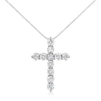 .925 Sterling Silver 1.0 Cttw Prong Set Round-Cut Diamond Cross 18" Pendant Necklace (I-J Color, I2-I3 Clarity)-0