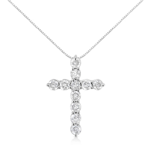 .925 Sterling Silver 1.0 Cttw Prong Set Round-Cut Diamond Cross 18" Pendant Necklace (I-J Color, I2-I3 Clarity)-0
