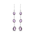 .925 Sterling Silver Checkerboard Cut Oval Purple Amethyst 2" Inch Drop and Dangle Earrings-0