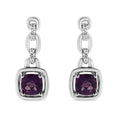 .925 Sterling Silver 6x6MM Cushion Shaped Natural Purple Amethyst and Diamond Accent Drop and Dangle Earrings (I-J Color, I1-I2 Clarity)-0