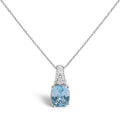 .925 Sterling Silver Blue Topaz and Diamond Accent Textured Pendant Necklace - 18" Inches-0