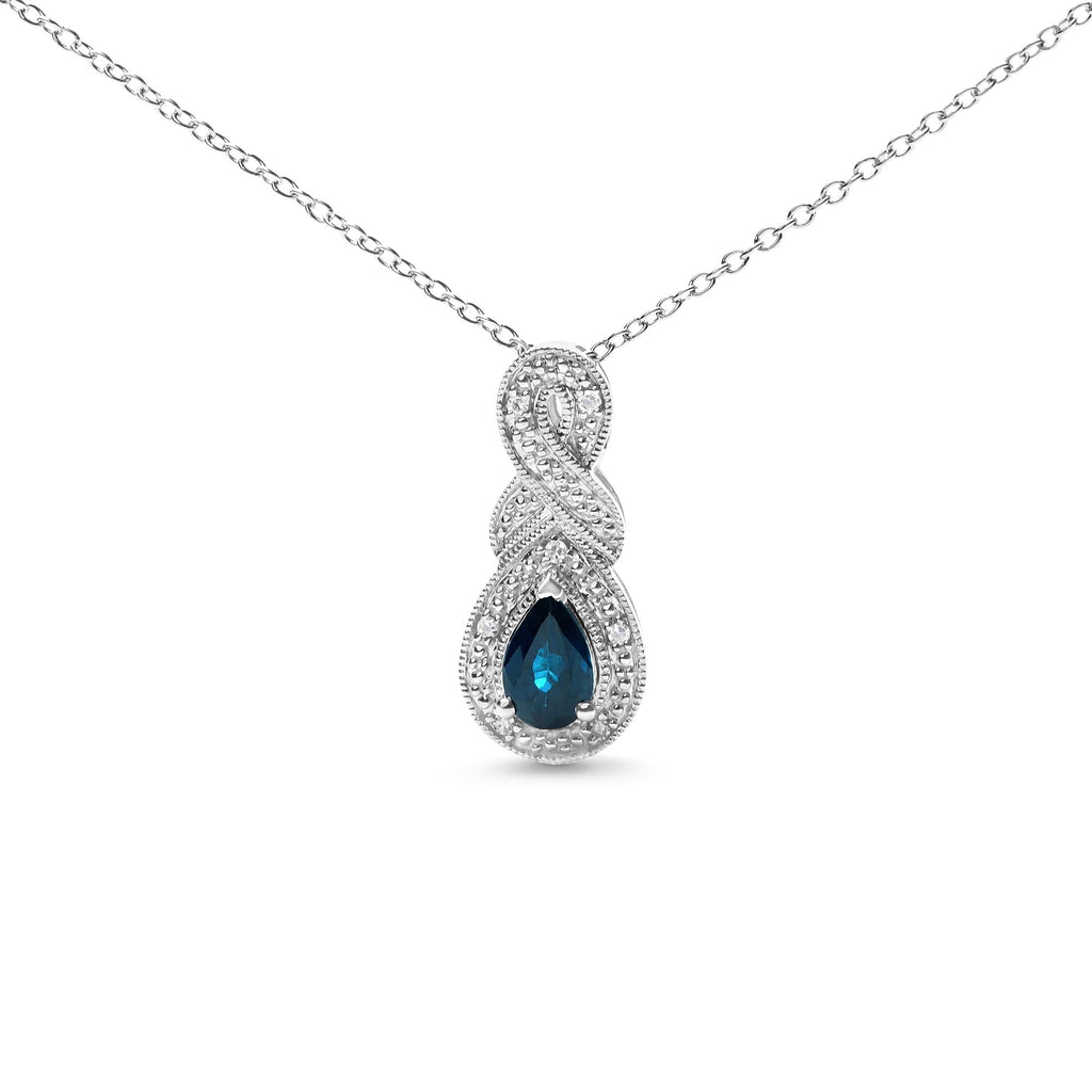 .925 Sterling Silver 6x4mm Pear Sapphire and Diamond Accent Infinity Drop 18" Pendant Necklace (H-I Color, SI1-SI2 Clarity)-0