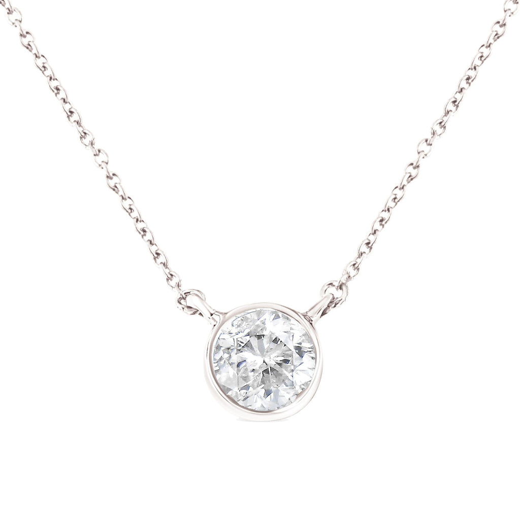 .925 Sterling Silver 1/2 Cttw Diamond Bezel 18" Pendant Necklace (I-J Color, I2-I3 Clarity)-1