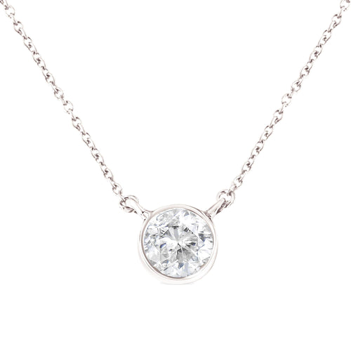 .925 Sterling Silver 1/2 Cttw Diamond Bezel 18" Pendant Necklace (I-J Color, I2-I3 Clarity)-1