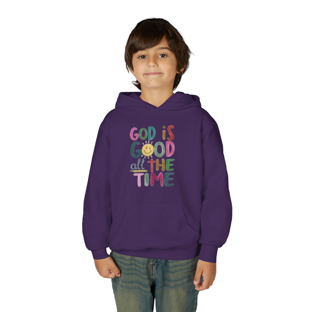 Youth Hoodie — "God Is Good All The Time" Colorful Faith Pullover