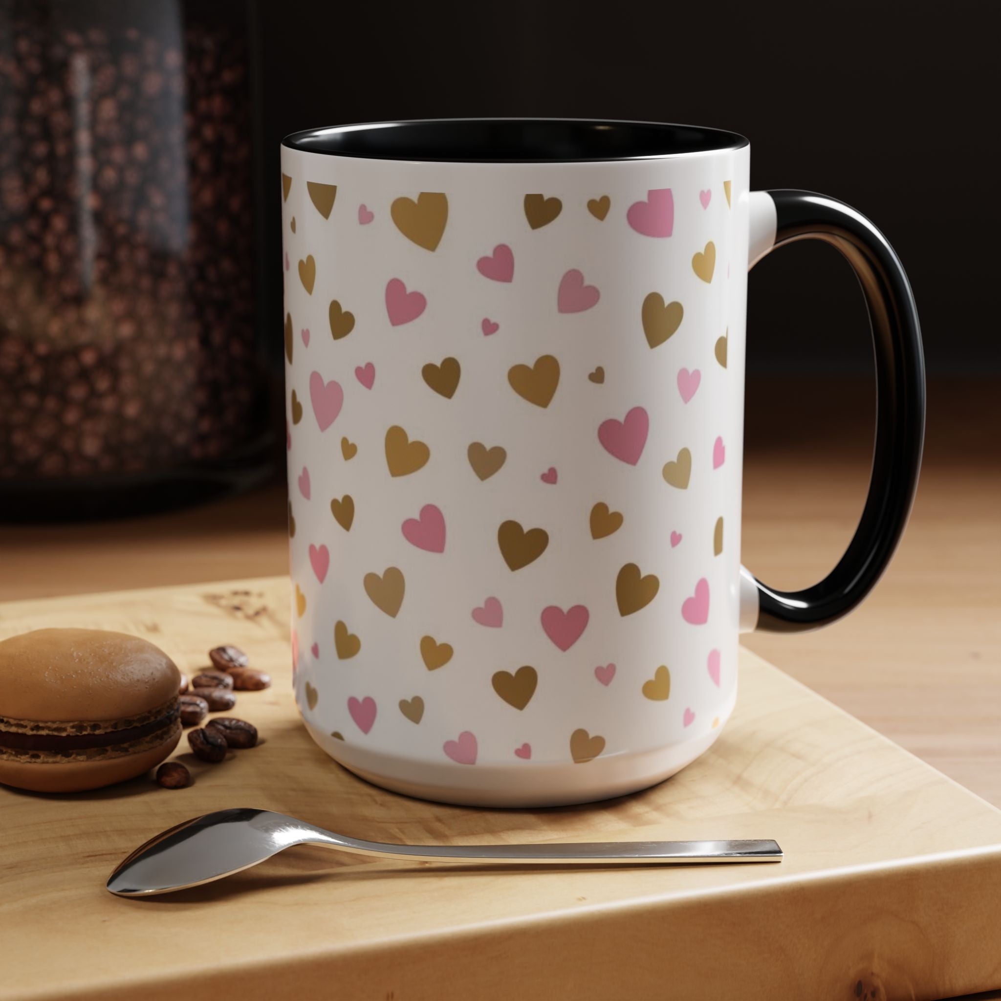Pink & Gold Heart Accent Coffee Mug — Romantic Valentine’s Tea & Coffee Cup