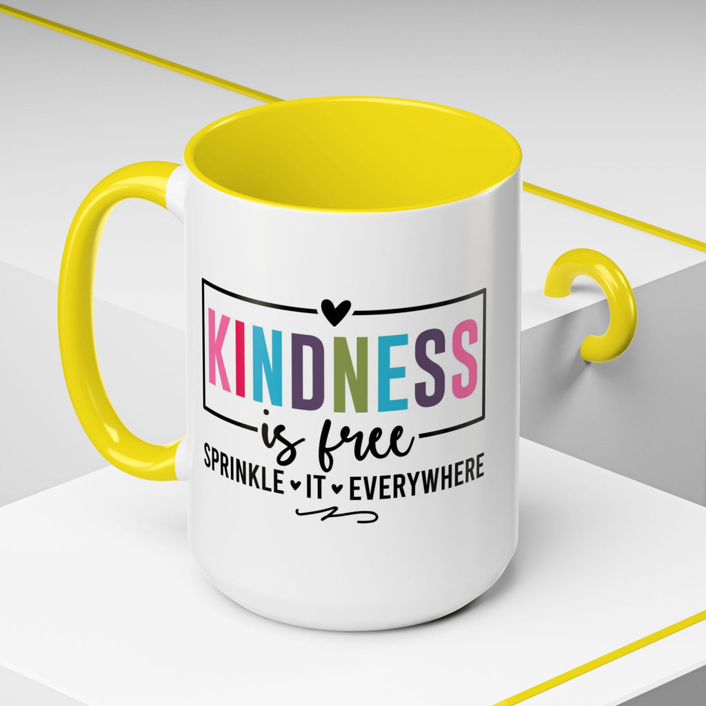 Kindness Is Free Accent Coffee Mug — Inspirational Pink Interior 11/15oz