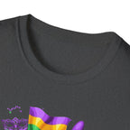 Mardi Gras Carnival T-Shirt — Festive Mask, Beads & Balloon Design