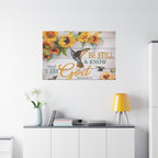 Be Still & Know I Am God Canvas Wall Art — Sunflowers & Hummingbird Psalm 46:10