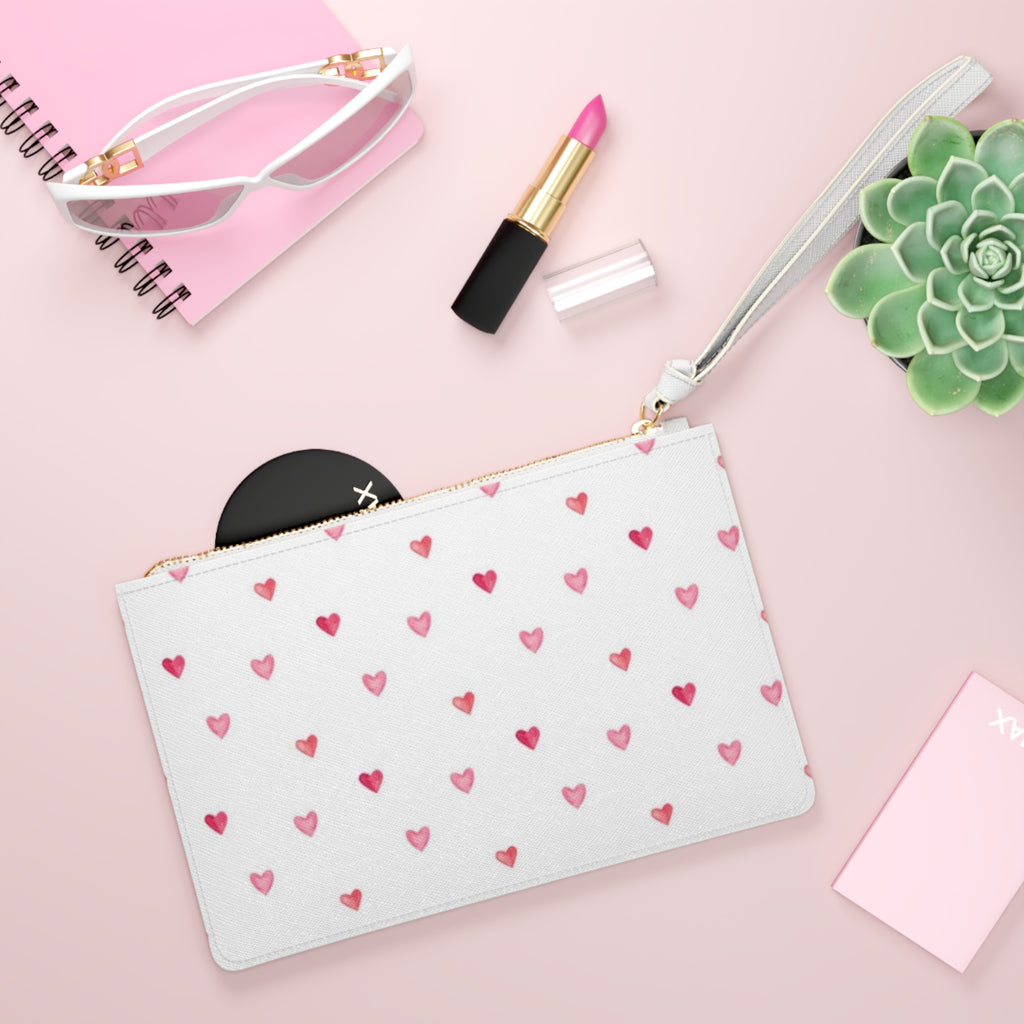 Pink Watercolor Heart Clutch — Cute Valentine Wristlet Bag