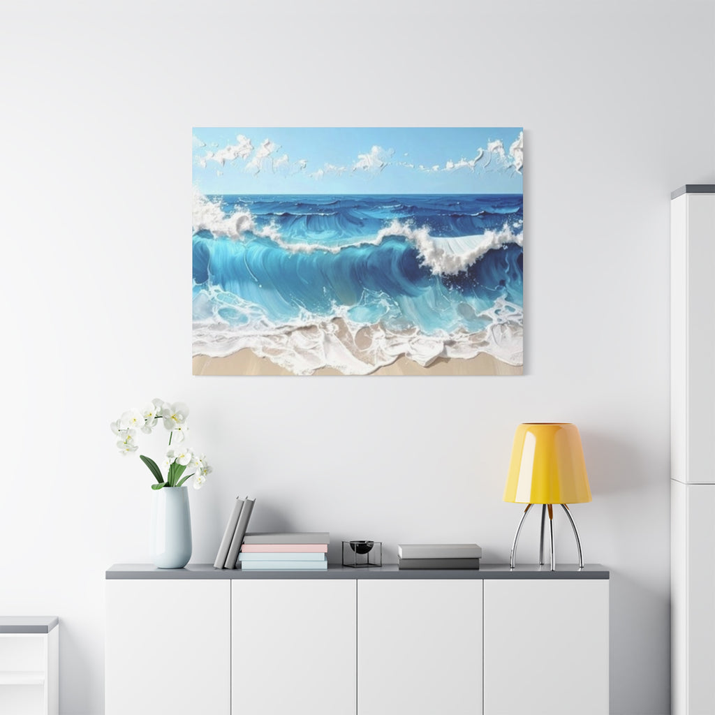 Ocean Waves Matte Canvas Wall Art — Blue Seascape Stretched Canvas