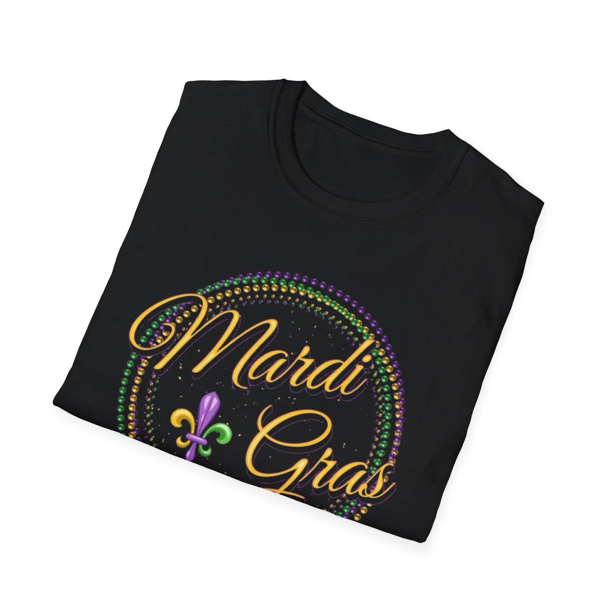 Mardi Gras T-Shirt — Purple Green Gold Beaded Fleur-de-Lis Celebration Tee